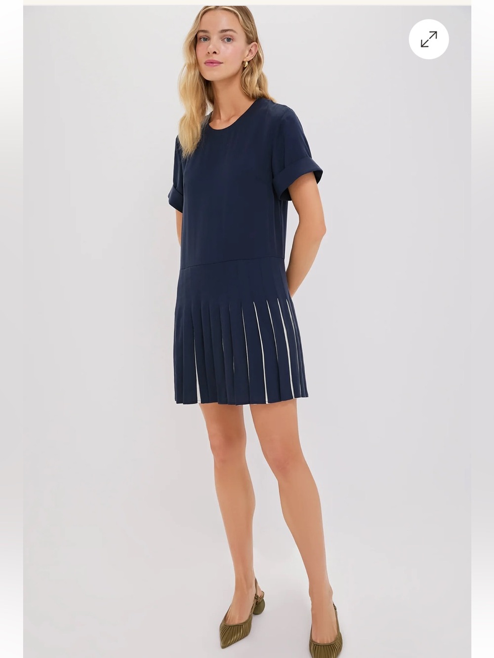 NWT Tuckernuck Liza Navy Pleated Jersey Short Sleeve Dress